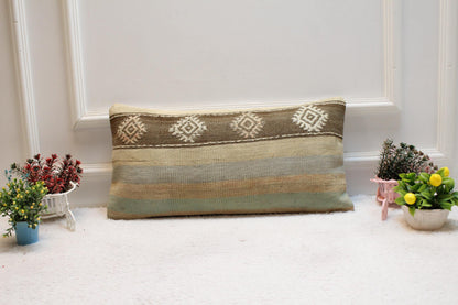 Handmade Kilim Pillow Cover 12x24: Upcycled Woven Rug Design