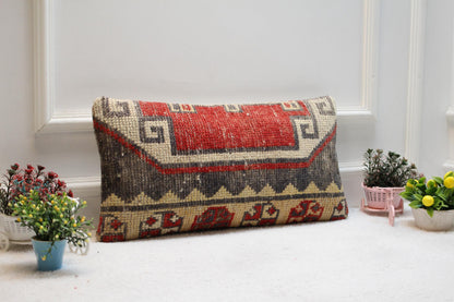 Handmade Lumbar Pillow Cover: Organic Wool Turkish Rug, Boho Design