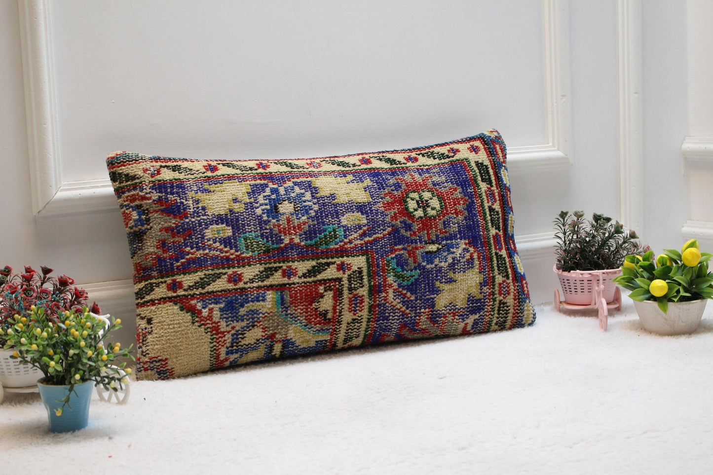 Handmade Turkish Rug Pillow Cover: Vintage Kilim Lumbar Pillow, 12x24 inch