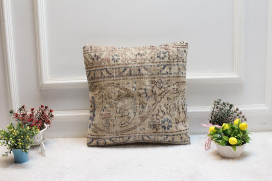 Floral Turkish Rug Pillow Cover: Vintage Anatolian Kilim, 16x16 inch