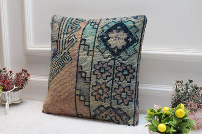 Handmade Kilim Pillow Cover: Upcycled Turkish Wool Rug, Rainbow (16X16 inc.)