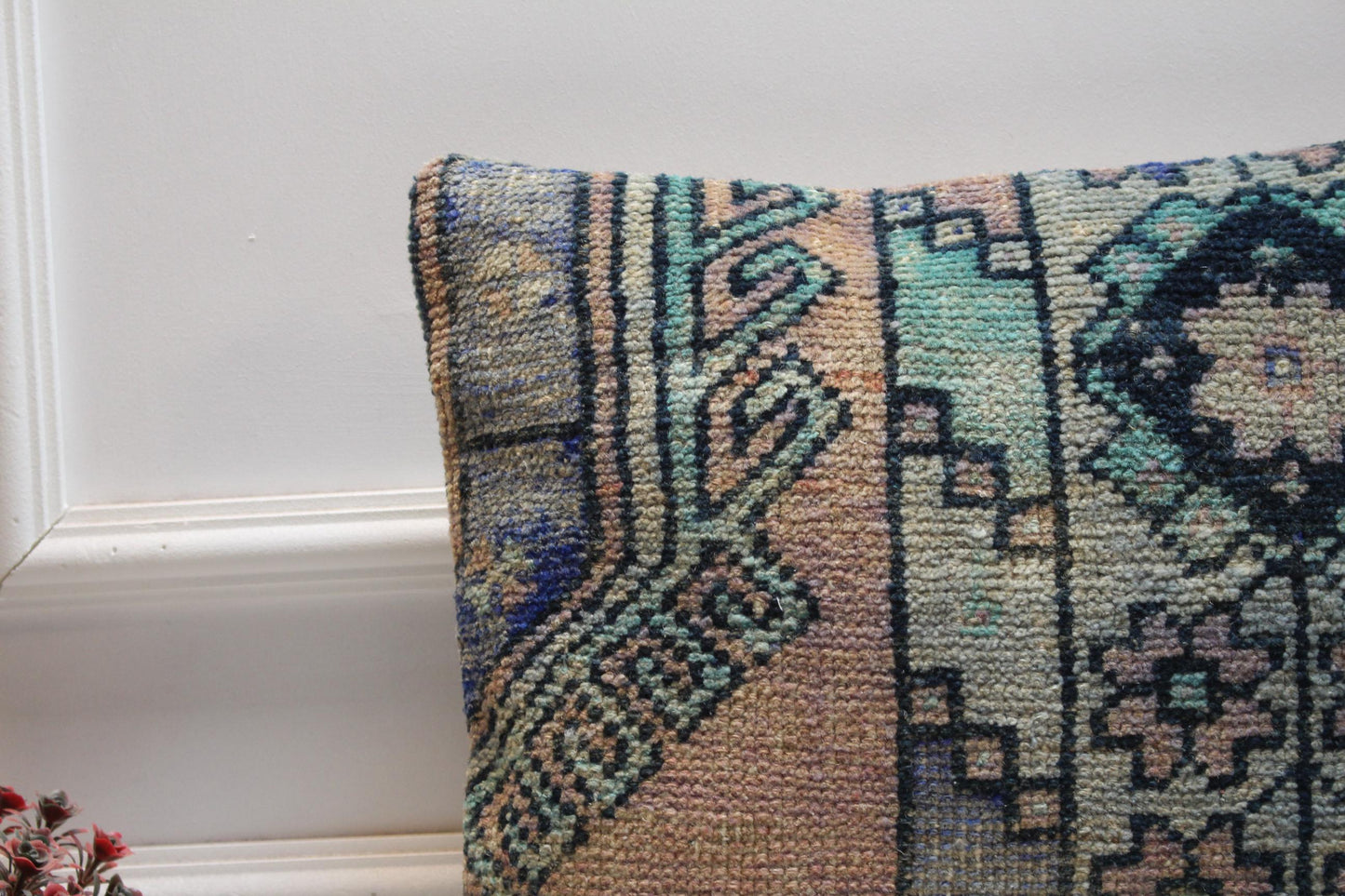 Handmade Kilim Pillow Cover: Upcycled Turkish Wool Rug, Rainbow (16X16 inc.)