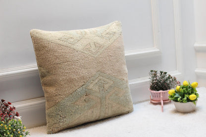 Handmade Turkish Rug Pillow Cover: Upcycled Kilim, 16x16 inch