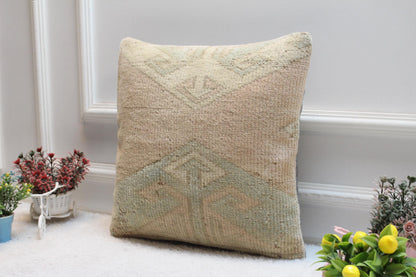 Handmade Turkish Rug Pillow Cover: Upcycled Kilim, 16x16 inch