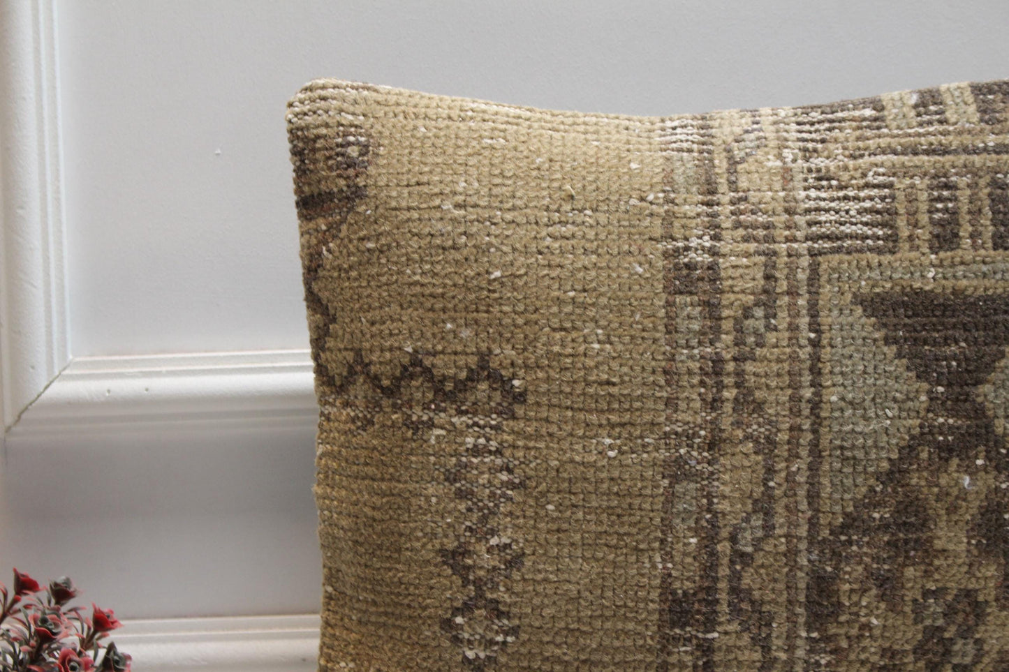Vintage Turkish Rug Pillow Cover: Brown Woven Wool, 16x16 inch