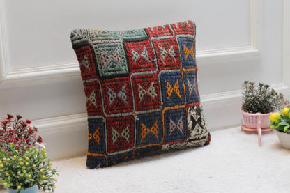Rainbow Kilim Pillow Cover: 16x16 Square, Handmade Wool, Geometric Design