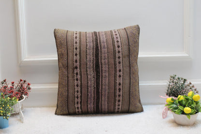 Striped Kilim Pillow Cover: Organic Wool Turkish Pillow, 16x16