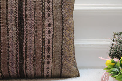 Striped Kilim Pillow Cover: Organic Wool Turkish Pillow, 16x16