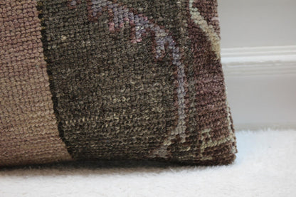 Vintage Turkish Rug Pillow Cover: Brown Wool Kilim Throw Pillow (16x16 in)