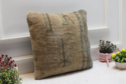 Handmade Turkish Rug Pillow Cover: Vintage Wool Kilim, 16x16 inch