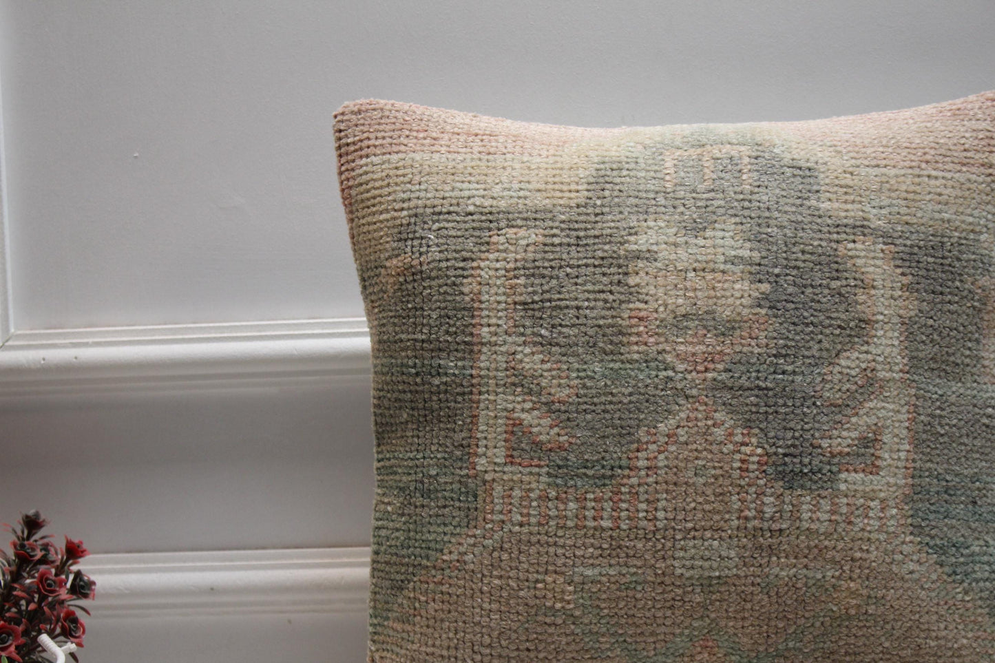 Handmade Kilim Pillow Cover: Upcycled Woven Rug, 16x16 inch