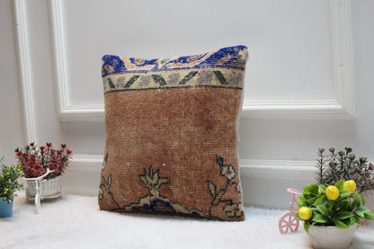 Handmade Turkish Rug Pillow Cover: Vintage Boho Throw Pillow (16x16 inc)