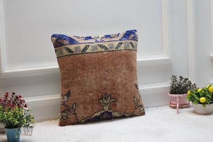 Handmade Turkish Rug Pillow Cover: Vintage Boho Throw Pillow (16x16 inc)