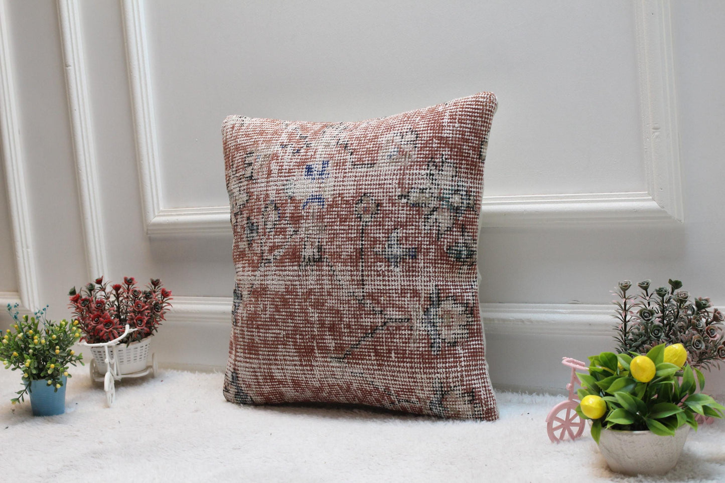 Vintage Turkish Rug Pillow Cover: 16x16 Boho Sofa Throw Pillow