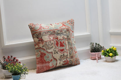 Floral Kilim Pillow Cover: 16x16 Turkish Rug Throw Pillow