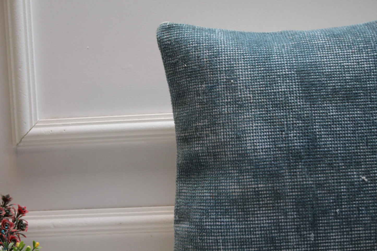 Handmade Kilim Pillow Cover: Upcycled Woven Rug, Blue, 16x16 inch