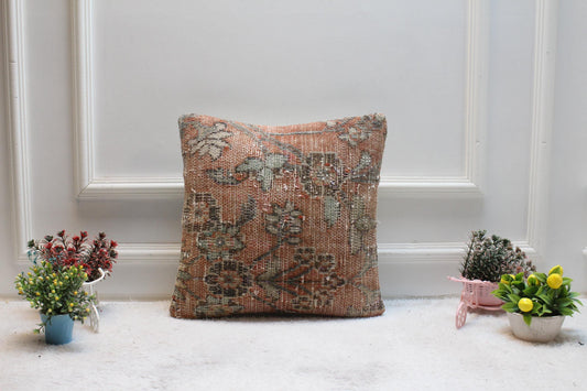 Boho Turkish Rug Pillow Cover: Vintage Kilim, 16x16 inch