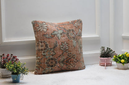 Boho Turkish Rug Pillow Cover: Vintage Kilim, 16x16 inch