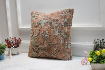 Boho Turkish Rug Pillow Cover: Vintage Kilim, 16x16 inch