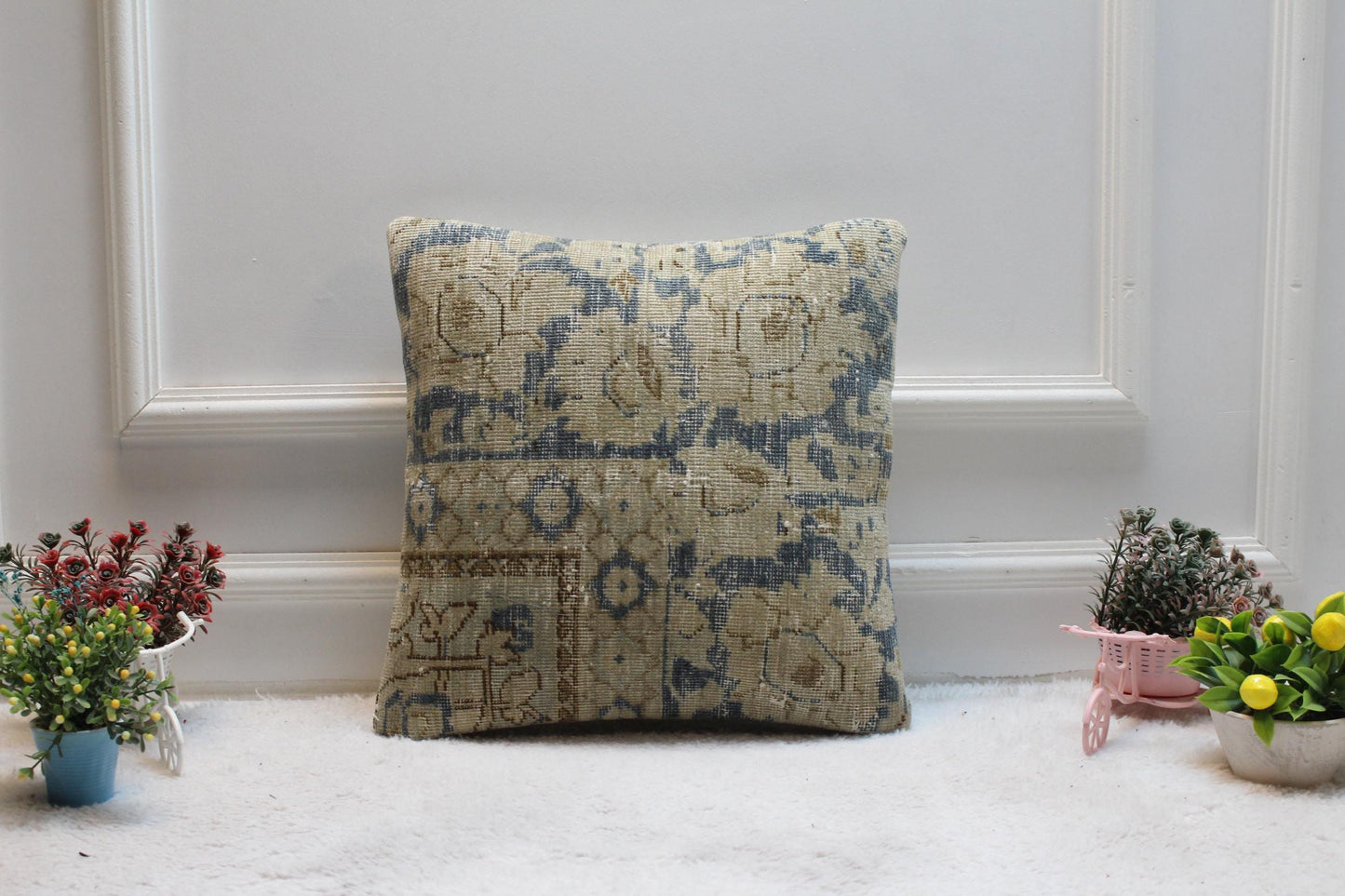 Handmade Turkish Rug Pillow Cover: Boho Home Decor, 16x16 inch