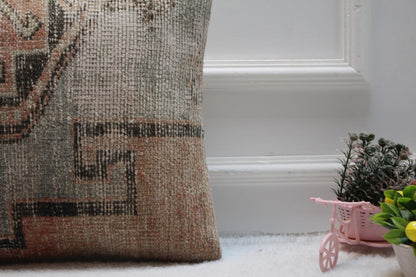 Handmade Kilim Pillow Cover: Upcycled Woven Rug, Boho Throw Pillow (16x16 in)