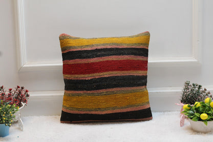 Handmade Kilim Pillow Cover 16x16: Upcycled Woven Rug