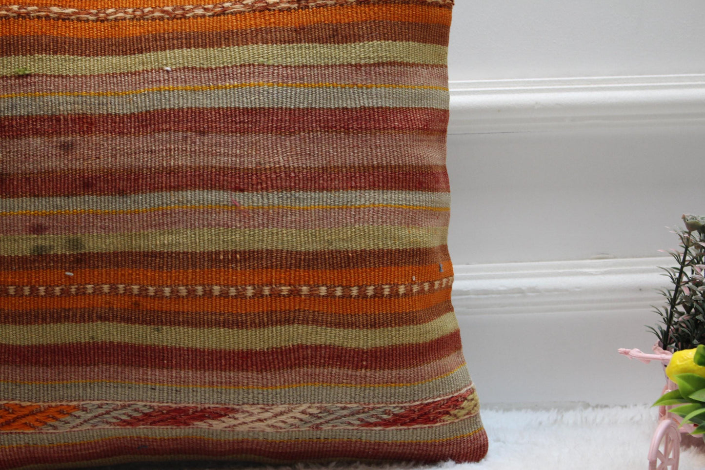 Handmade Kilim Pillow Cover: Upcycled Turkish Wool Cushion, 16x16