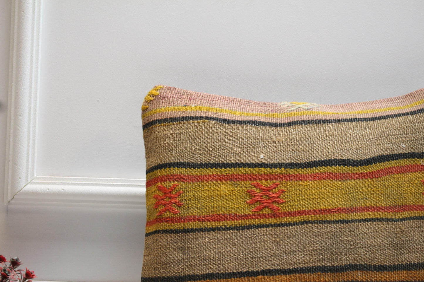 Vintage Turkish Kilim Pillow Cover: Handmade Wool, 16x16 Square