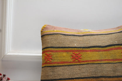 Vintage Turkish Kilim Pillow Cover: Handmade Wool, 16x16 Square