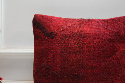 Handmade Kilim Pillow Cover: Upcycled Woven Rug, 16x16 Red Bohemian Decor