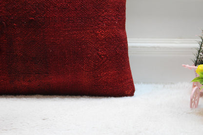 Handmade Kilim Pillow Cover: Upcycled Woven Rug, 16x16 Red Bohemian Decor