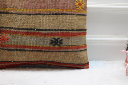 Vintage Kilim Pillow: 16x16 Red Striped Boho Cushion
