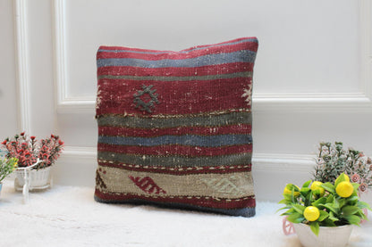 Handmade Kilim Pillow Cover: Purple Woven Accent Cushion (16x16)