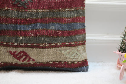 Handmade Kilim Pillow Cover: Purple Woven Accent Cushion (16x16)
