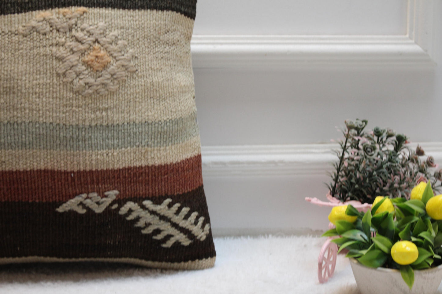 Vintage Kilim Pillow Cover: 16x16 Square Handmade Wool Pillow