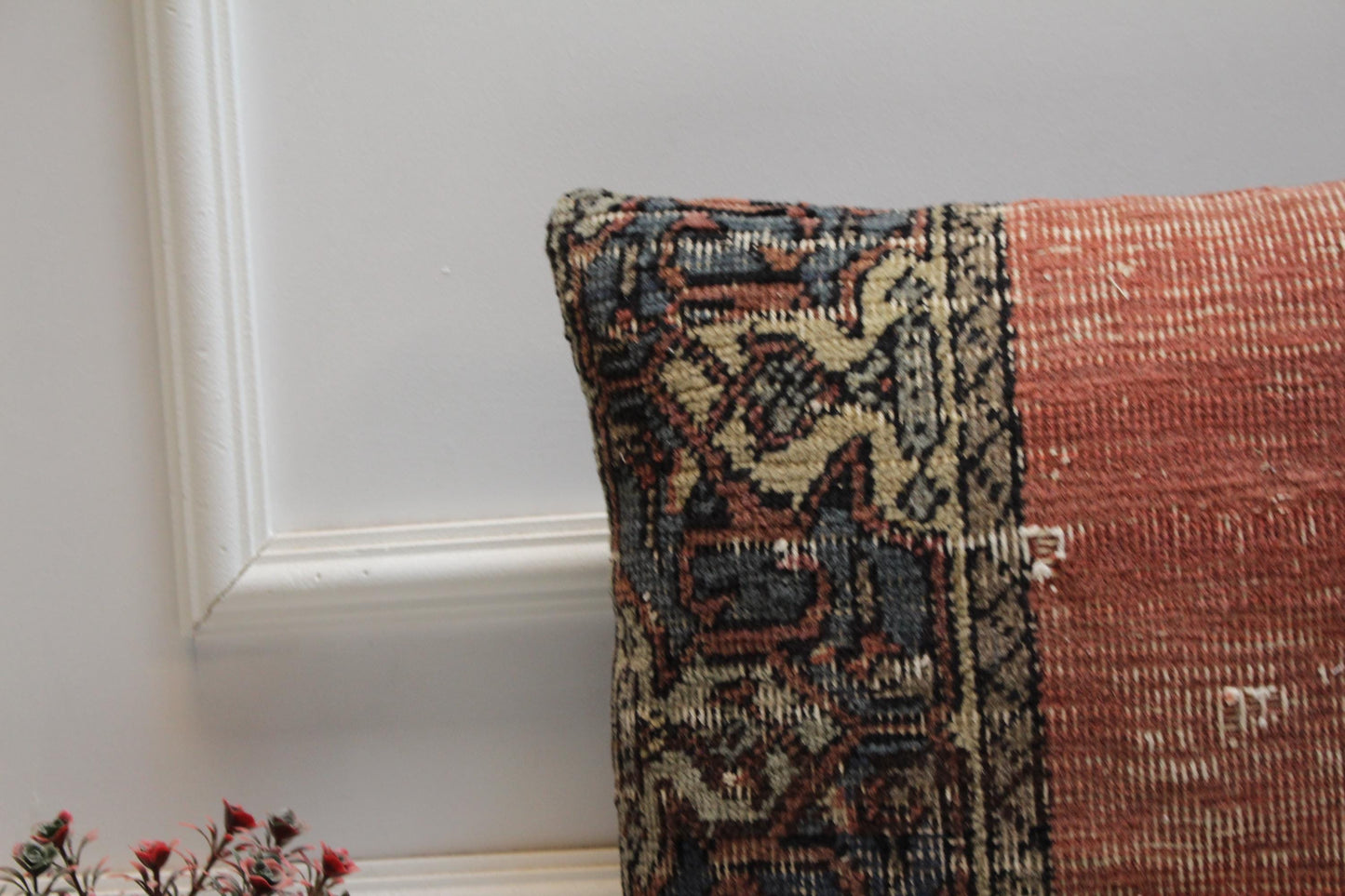 Vintage Turkish Rug Pillow: 16x16 Square Kilim Pillow Cover