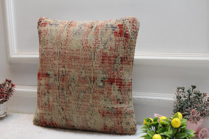 Handmade Kilim Pillow Cover: Red Anatolian Rug, Boho Decor (16x16 in)