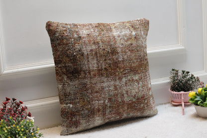 Vintage Turkish Rug Pillow Cover: 16x16 Square Anatolian Kilim Pillow
