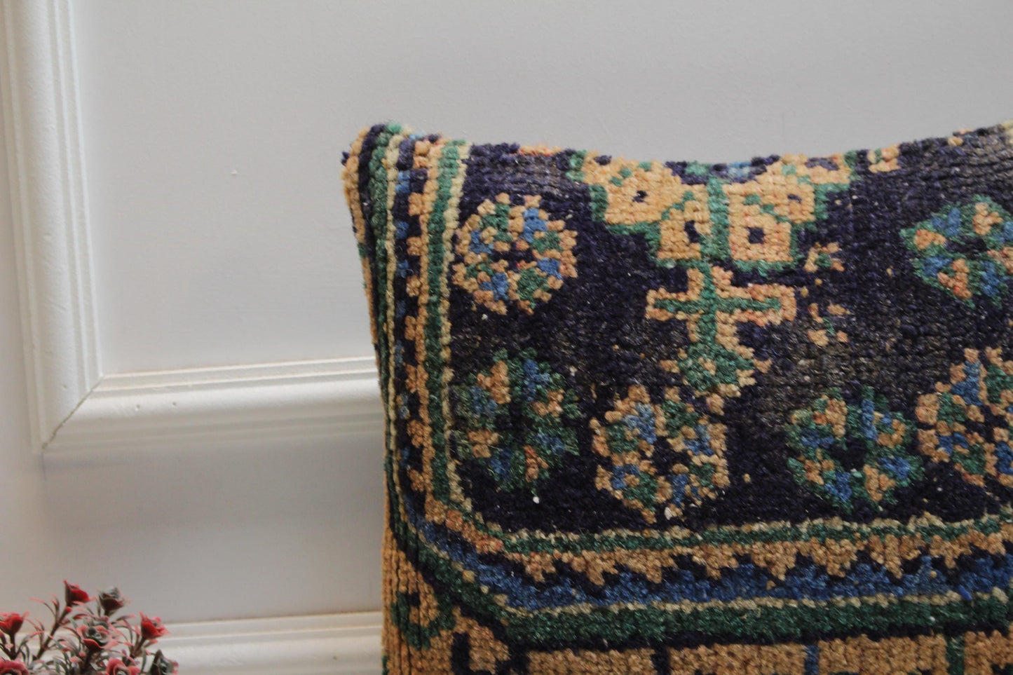 Handmade Turkish Kilim Pillow Cover: Upcycled Woven Rug, Rainbow, 16x16