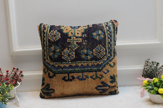 Handmade Turkish Kilim Pillow Cover: Upcycled Woven Rug, Rainbow, 16x16