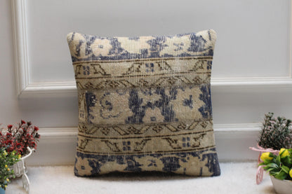 Vintage Turkish Rug Pillow Cover: Patchwork Kilim, 16x16 Square