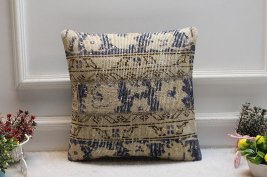 Vintage Turkish Rug Pillow Cover: Patchwork Kilim, 16x16 Square