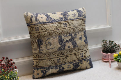 Vintage Turkish Rug Pillow Cover: Patchwork Kilim, 16x16 Square