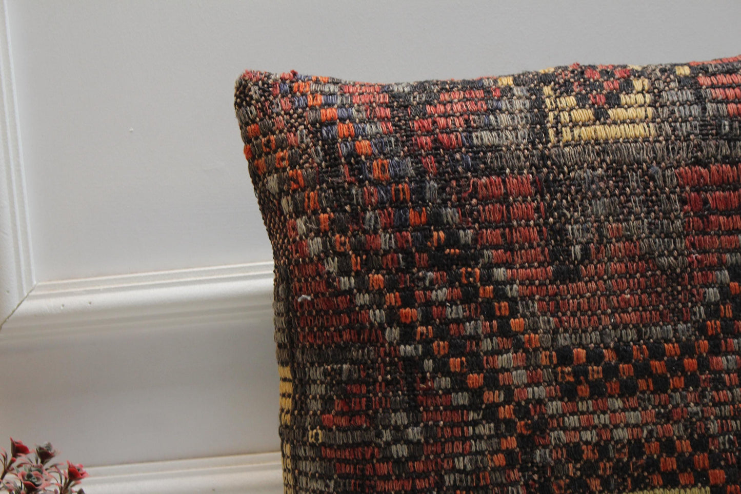 Handmade Kilim Pillow Cover: Upcycled Woven Wool, 16x16 inch