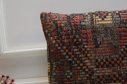 Handmade Kilim Pillow Cover: Upcycled Woven Wool, 16x16 inch