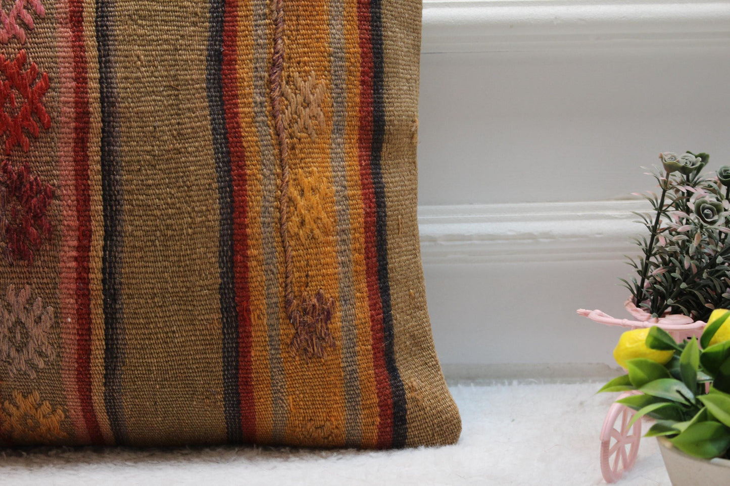 16x16 Square Kilim Pillow Cover: Handmade Turkish Woven Wool