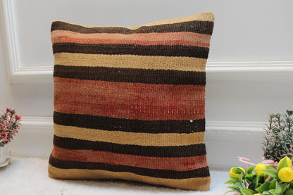 Striped Kilim Pillow Cover: Handmade Ethnic Home Decor (16x16 in)