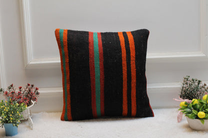 Rainbow Kilim Pillow: 16x16 Handmade Wool Throw Pillow Cover