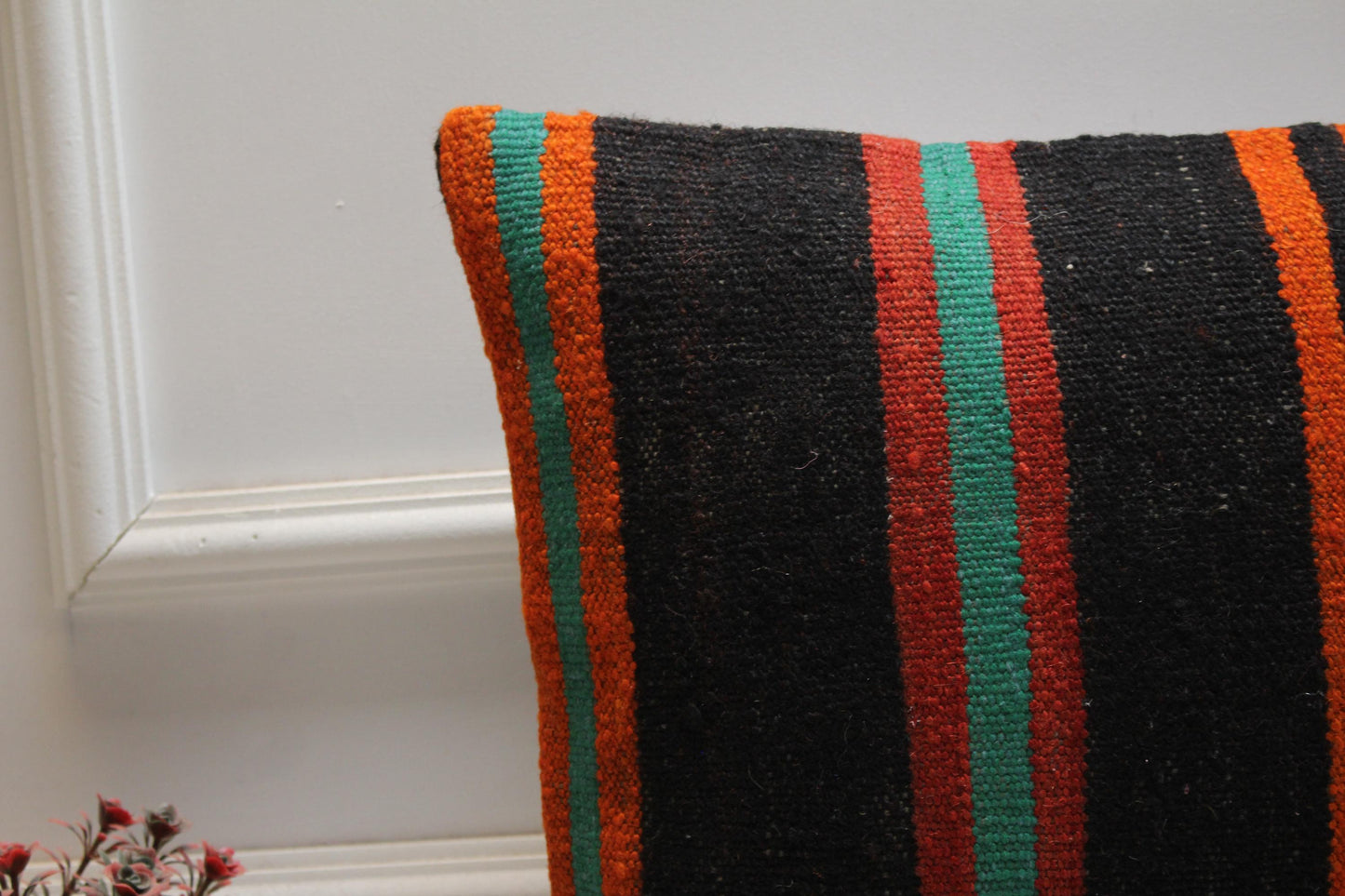 Rainbow Kilim Pillow: 16x16 Handmade Wool Throw Pillow Cover