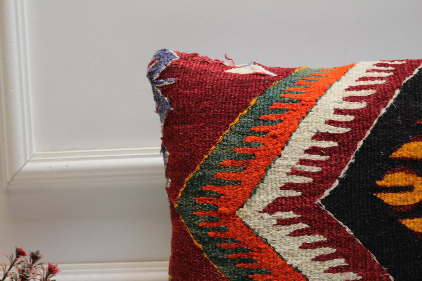 Geometric Kilim Pillow Cover: Handmade Woven Wool, 16x16 inch